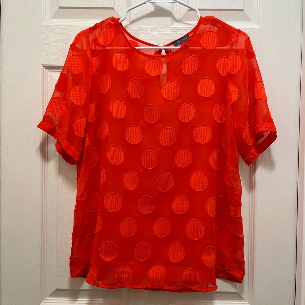 Vince Camuto Sheer Monochromatic Polka Dot Top Size Medium